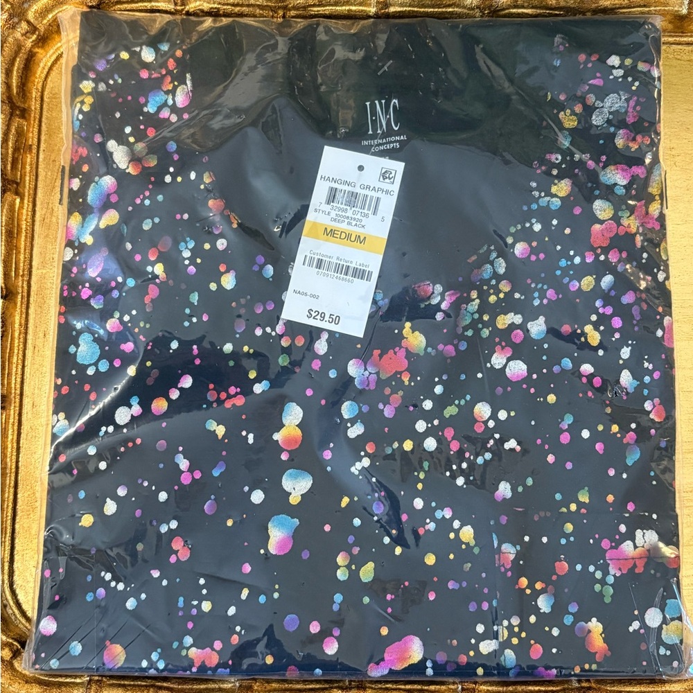 INC International Concepts Black Multicolor Graphic Tee
